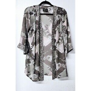 BOB MACKIE Wearable Art Earth Tones Long Sleeve Open Front Women Cardigan (S)